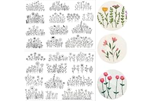 INCOK Flower Water Soluble Embroidery Patterns, 25 Pcs Stick and Stitch Embroidery Papers Wash Away Pre-Printed Floral Pattern Transfers, Customized Gift for Hand Sewing Lover Beginners