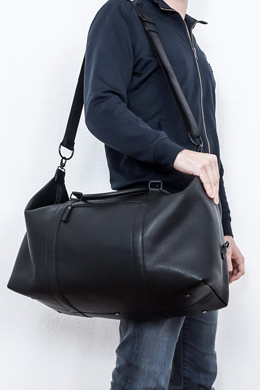 40 liter schwarz jp journey weekender leder reisetasche mit koffergurt und rfid blocker fach herren damen koffer rucksacke taschen reisegepack nappipaja fi