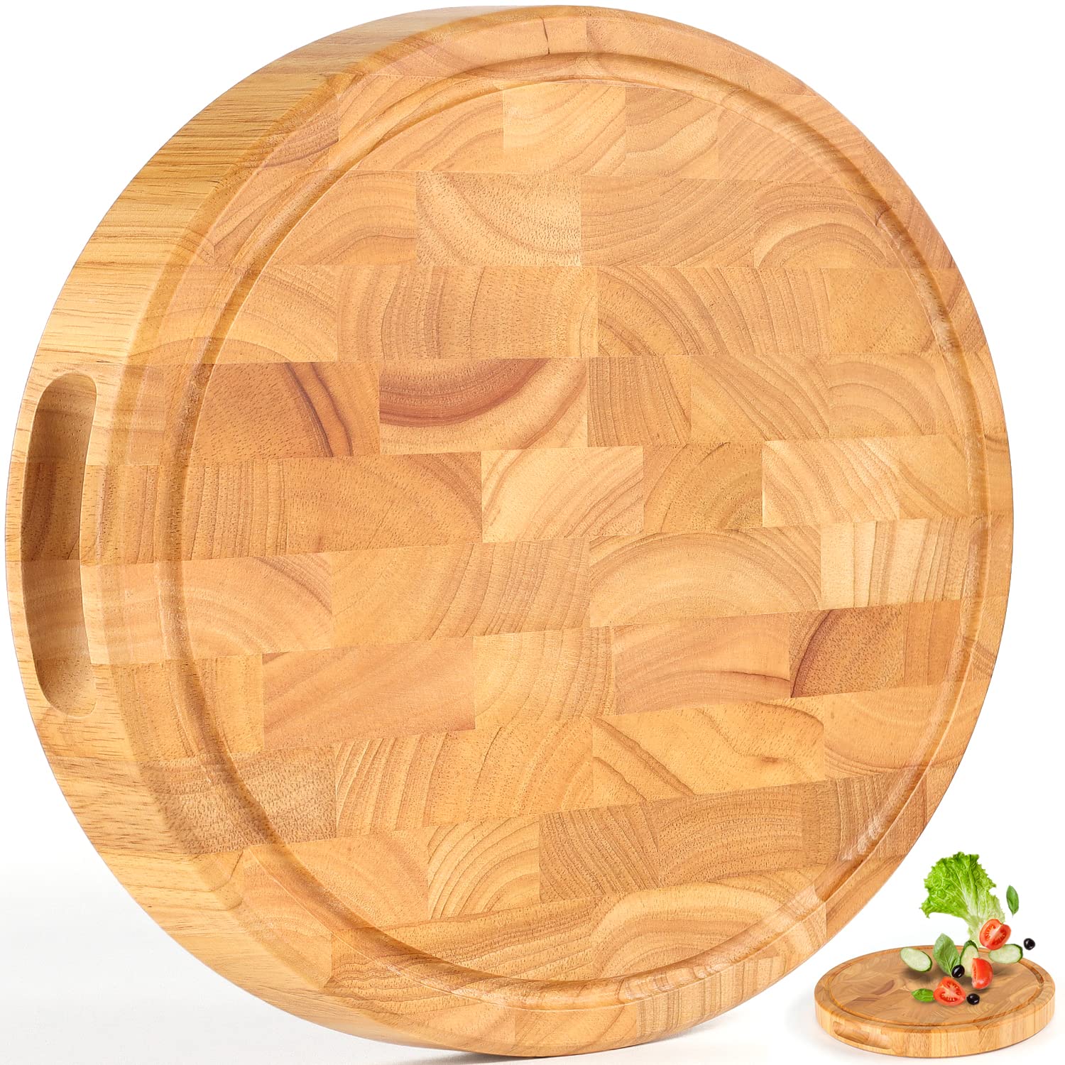 Photo 1 of Extra Large & Thick Wood Cutting Board 13 x 13 x1.5 Inch, End Grain Built-In Compartment and Juice Canal, Heavy Duty Chopping Board, Thick Carving Board for Bread Fruits (Round: 13 x 13 x 1.5 inch)
