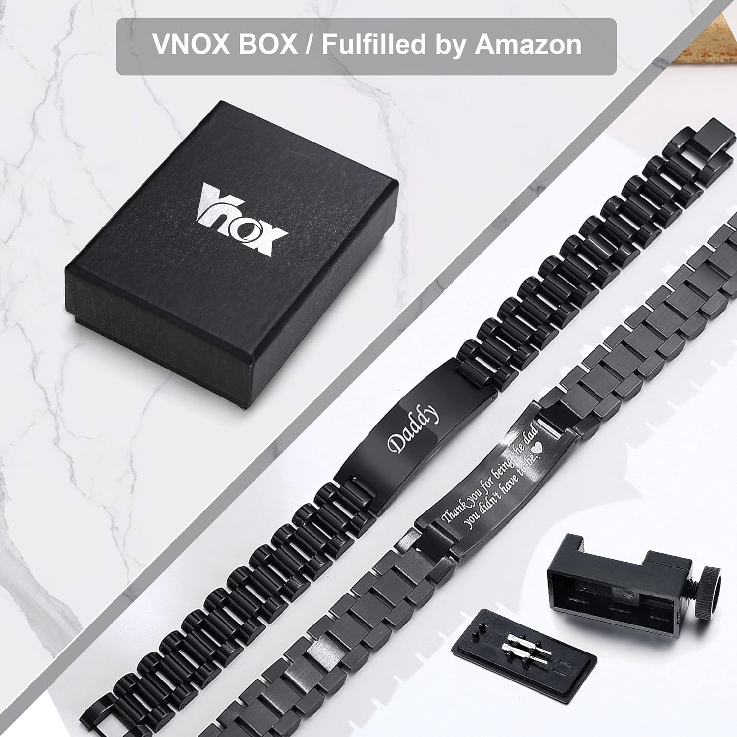 VNOX Personalized Engraved Dad Jewelry Gifts for Dad Daddy Father form Daughter for Father Day Birthday Day Masculine Width Band Stainless Steel Link Bracelet: Jewelry
