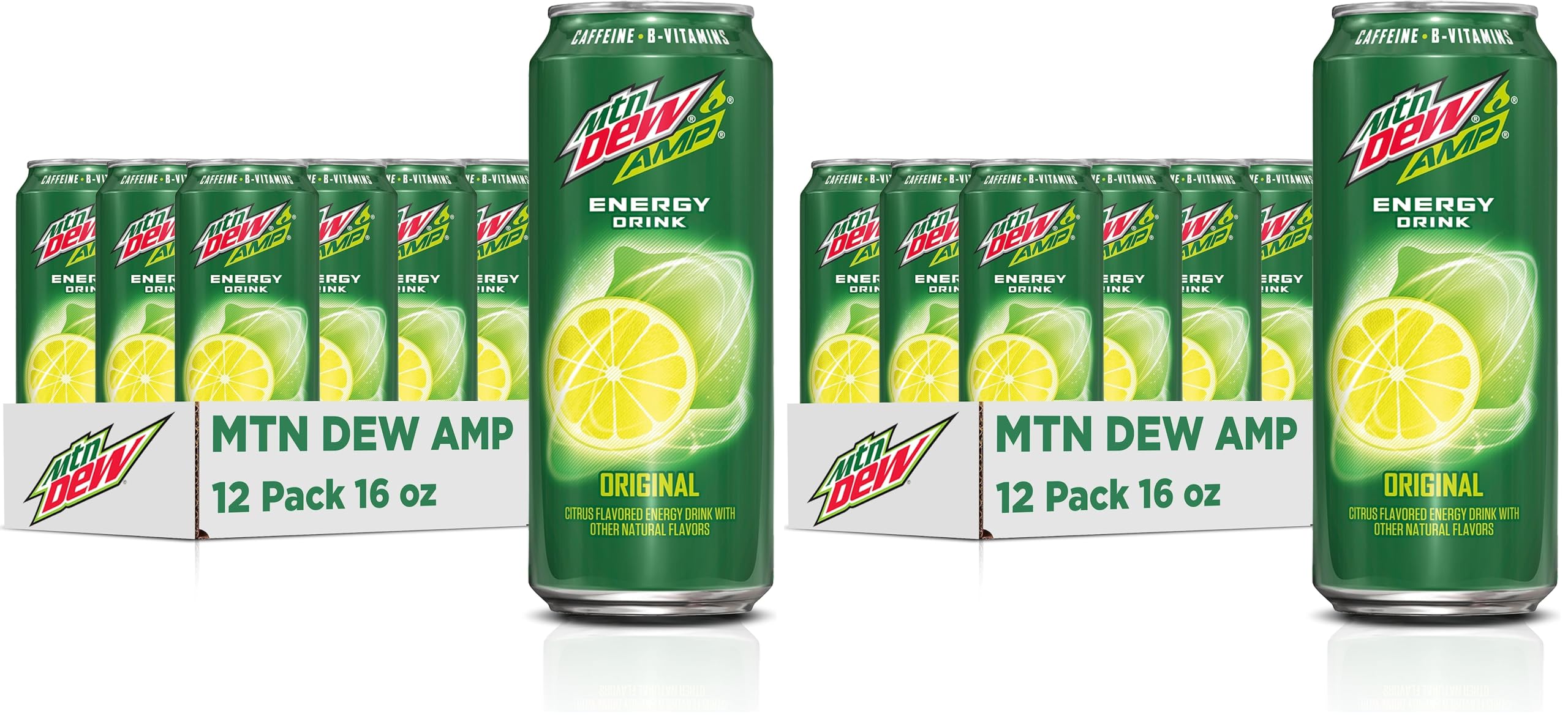 Mtn Dew AMP Energy, Original, Energy Drink with Caffeine, B Vitamins, 16 fl oz cans,(Pack of 24) Image