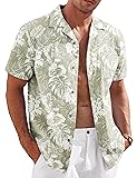 COOFANDY Mens Linen Shirts Short Sleeve Hawaiian