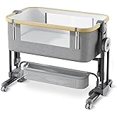 Cawesor 4 in 1Baby Bassinet,Bedside Bassinet for Baby, Rocking Bassinet with Comfy Mattress and Wheels, 7 Height Adjustable Easy Folding Portable Bedside Crib for Newborn