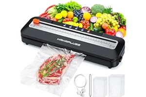 KAKAPLUSS Vacuum Sealer, Automatic Food Sealer Machine, Dry/Moist Sealer, Built-in Cutter, with 15 Sealing Bags & Air Suction Hose & Extra Gasket, for Bags, Jars and Containers Food Fresh and Storage, Black