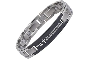 Crosstraxx Religious Bracelet - Adjustable Titanium Magnetic Bracelet with Philippians 4:13 Christian Scripture - I Can Do All Things Through Christ Who Gives Me Strength - 8.5x0.5