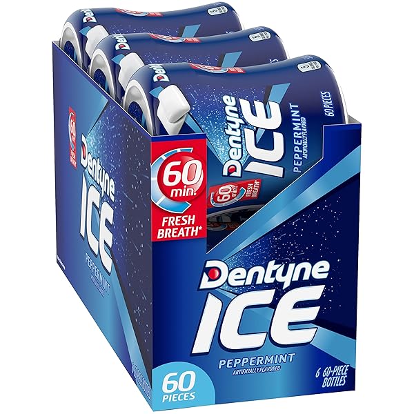 DENTYNE ICE PEPPERMINT SUGAR-FREE CHEWING GUM, 6 BOTTLES OF 60 PIECES (360 TOTAL PIECES)