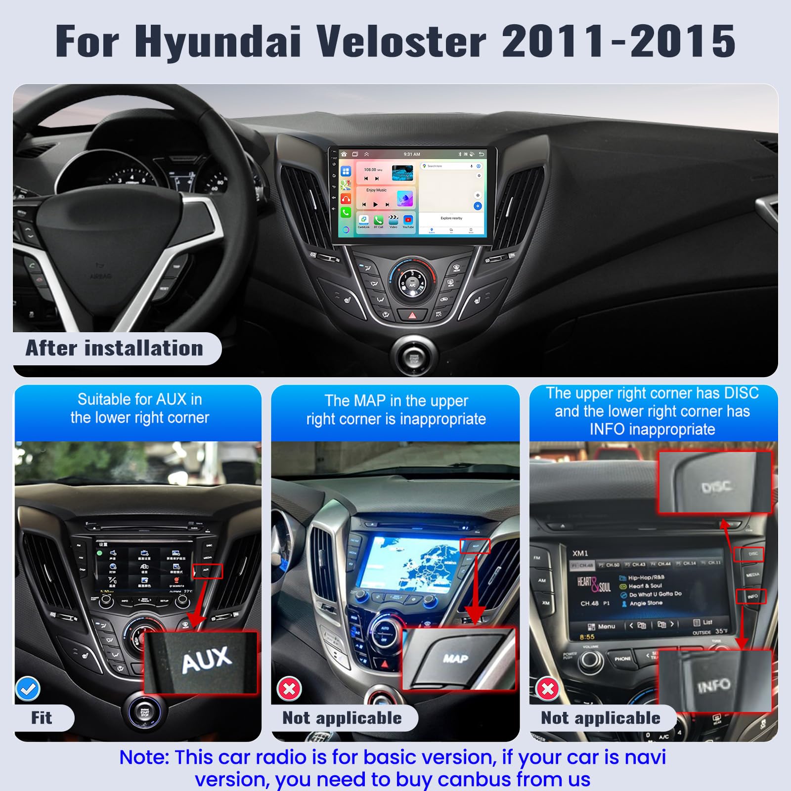 CAMECHO 4G+64G 8 Core Android 13 Car Stereo for Hyundai Veloster 2011-2017, 9