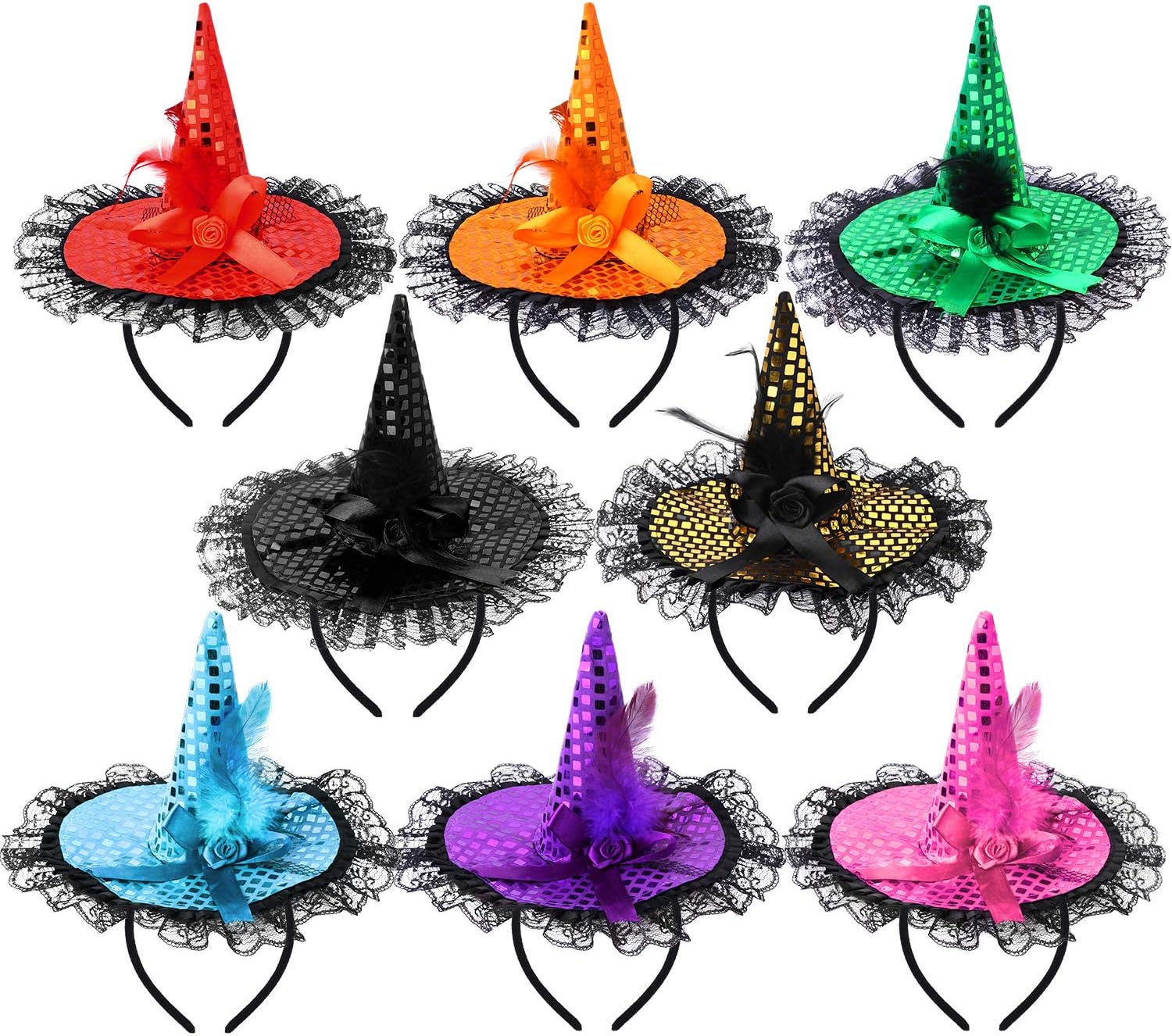 ADXCO 8 Colors Halloween Sequins Witch Hat Headbands Halloween Costume Headwear for Halloween Party Supplies: Toys & Games