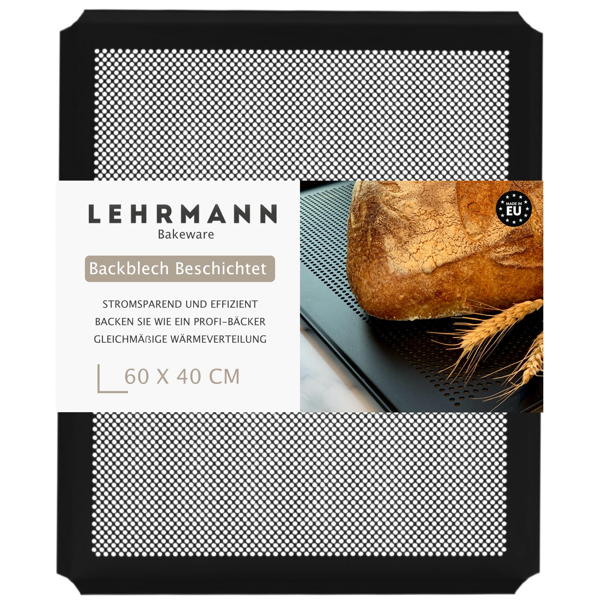 LEHRMANN Perforated Sheet 60 x 40 cm with Non-Stick Coating Baking Tray Baguette Tray Pizza Tray Compartible/Replacement for Oven MIWE WIESHEU WACHTEL — image 1