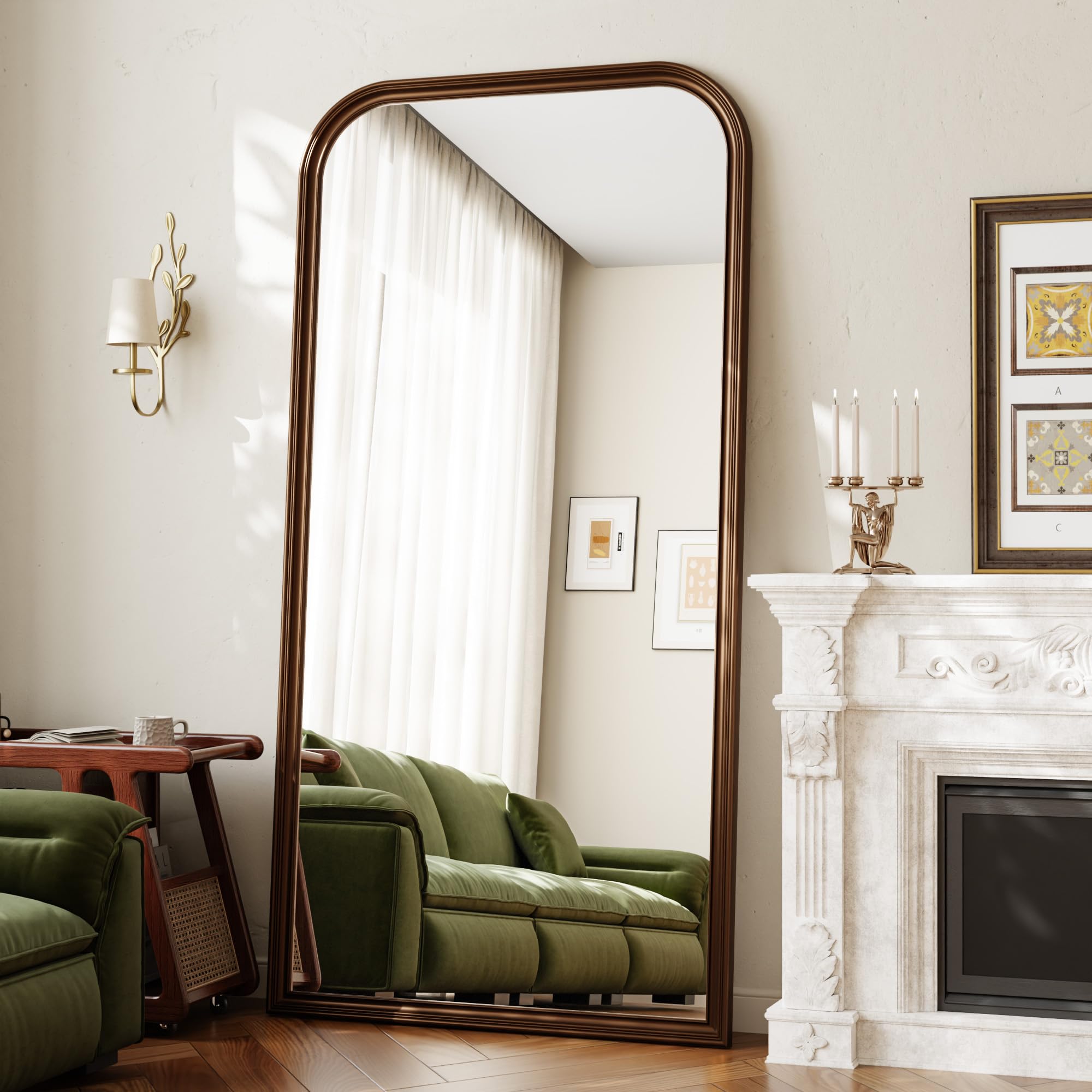 Photo 1 of VETROVUE 41"×81" Rounded Top Large Full Length Mirror, Arched Vintage Floor Stangding Body Mirror - PU Frame, Wall Mounted Hanging Leaning Antique Decor for Dressing Room, Entryway, Bedroom, Bronze