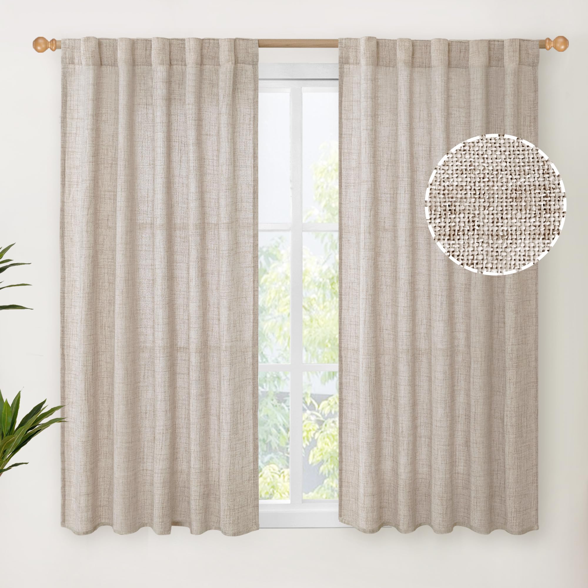 YoungsTex Short Curtains 54 Inch Length for Windows, Semi Sheer Drapes Light Filtering with Rod Pocket Back Tab for Kitchen Bathroom Bedroom, 42 X 54 Inch, 2 Panels Image