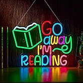Read Books Neon Sign Go Away I Am Reading LED Light for Kids Room School Library Classroom Wall Decor Dimmable Multicolored Signs (16.5 X 12.6 inch)
