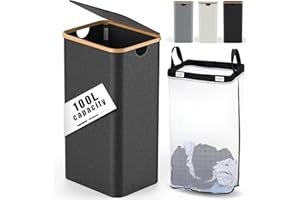 CHAMUTY Laundry Hamper with Lid - Large Laundry Basket… (Black, 100L)