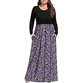 Uiyrofs Womens Plus Size Maxi Dress Casual Long Sleeve Long Dresses with Pockets