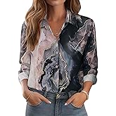 Zeagoo Button Down Shirts for Women Dressy Floral Printed Long Sleeve Blouse Business Casual Work Tops