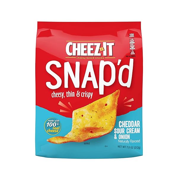 CHEEZ-IT SNAP’D, CHEESY BAKED SNACKS, CHEDDAR SOUR CREAM AND ONION, 7.5OZ BAG