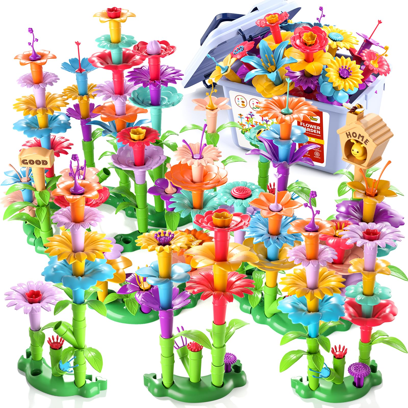 Photo 1 of Garbo Star 148PCS Flower Garden Building Toys for 3 4 5 6 Year Old Girls, Educational Activity Preschool Birthday Gifts for 3 4 5 Year Old Girls, Building Stem Toys for Kids Toddlers Ages 3-5