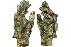Volein 3D Leaves Hunting Gloves, Woodland Camouflage Anti Slip Full Finger for Hunting