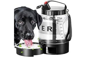 SWSUN 77oz Large Dog Water Bottle - Portable Travel Dog Water Dispenser & Bowl - Leak-Proof Pet Water Jug for Hiking, Camping, Walking & Car Trips, Black
