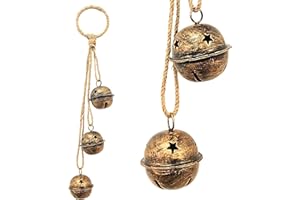 AVEREX Jingle Bell Cluster Handmade Round Shiny Hanging on Rope Lucky Christmas Tree Decoration Bell Holiday Bells Ornaments Holiday Decoration (Golden, Small) Round Shiny (Rustic, Small)