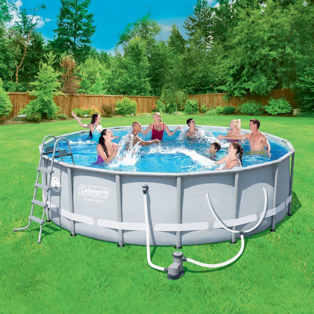 Power Steel Frame Swimming Pool 16' x 48" Set with Filter Pump, Ladder, Cover and Maintenance Kit