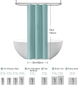 Waterproof Narrow Shower Curtain 92x182cm Turquoise with Hooks view 5