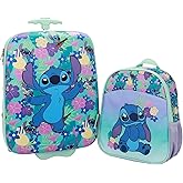 Bioworld Disney Stitch Tropical Flower Print 2-Piece Youth EVA Wheeled Luggage & Travel Backpack Set