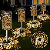 4 Pack Solar Pathway Lights Lights Outdoor, LED Solar Lantern Bright Metal Retro Waterproof, Outside Decorative Rose Hanging Lanterns Solar Powered for Path Lawn Patio Yard Walkway (Rose, 4 Pack)
