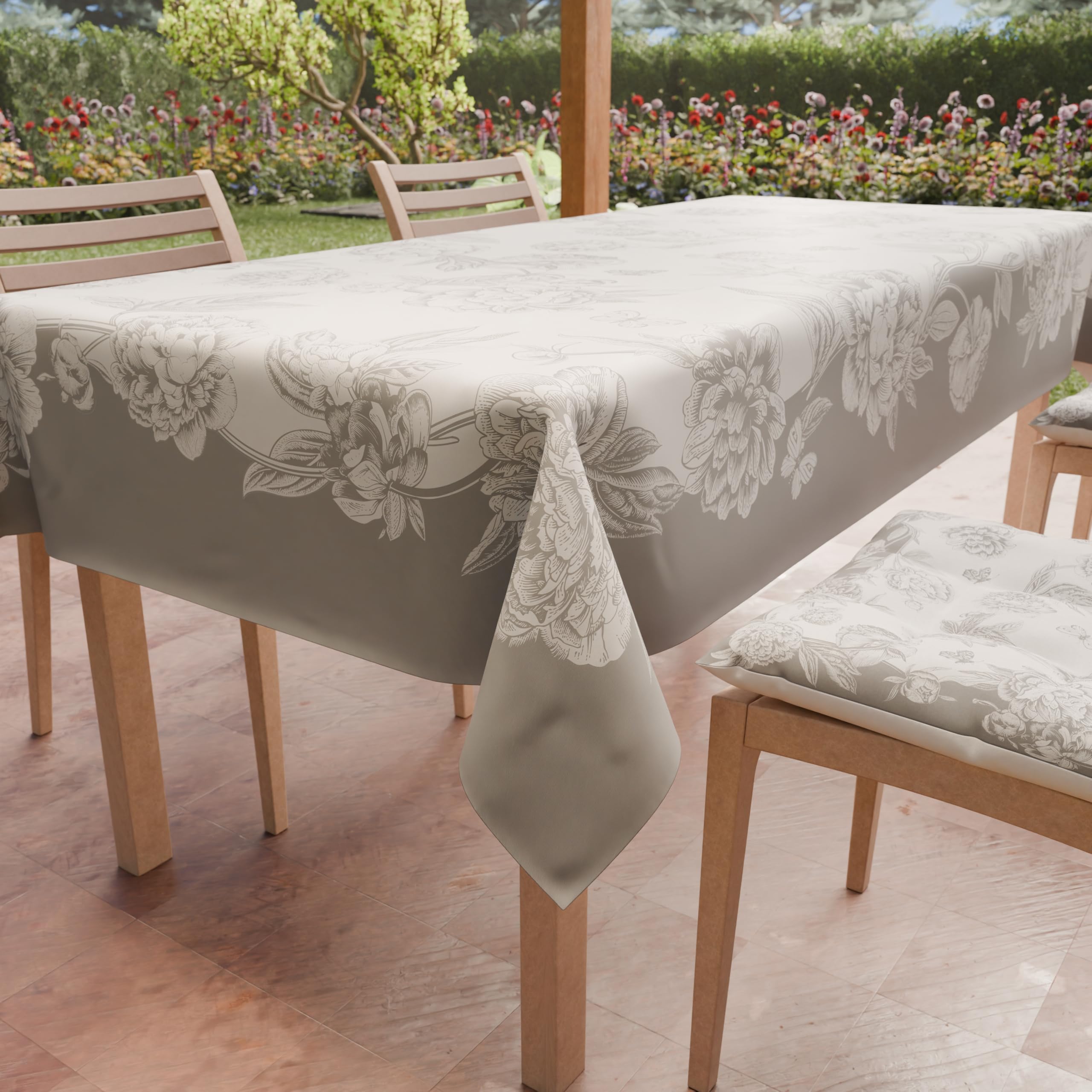 PETTI Artigiani Italiani - Stain-Resistant Tablecloth for Kitchen, Peonies, X12 Seats (140 x 240 cm), 100% Made in Italy