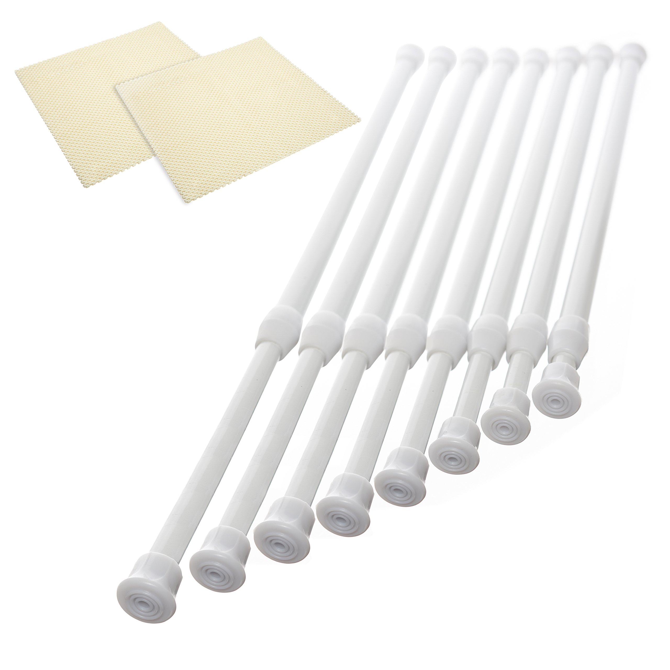 Danily 8 Pack Cupboard Bars Adjustable Spring Tension Rods 30 to 50 cm, White, Comes with Non Slip Shelf Liners