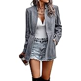 chouyatou Women's Casual Business Open Front Long Sleeve Notch Lapel Office Blazer Jacket