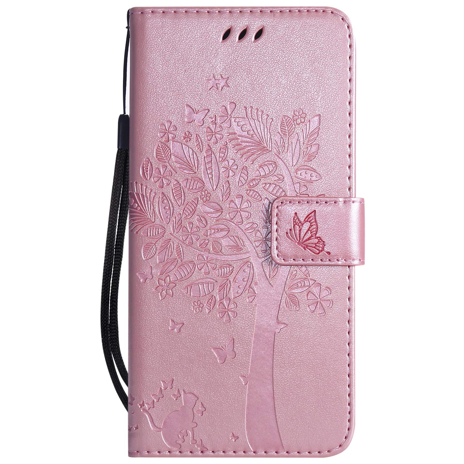 Samsung Galaxy A50 Case 2019, PU Leather Flip Notebook Wallet Cover Embossed Cat Tree with Magnetic Stand Card Holder Slot Folio Soft TPU Bumper Protective Case for Samsung Galaxy A50 Rose Gold