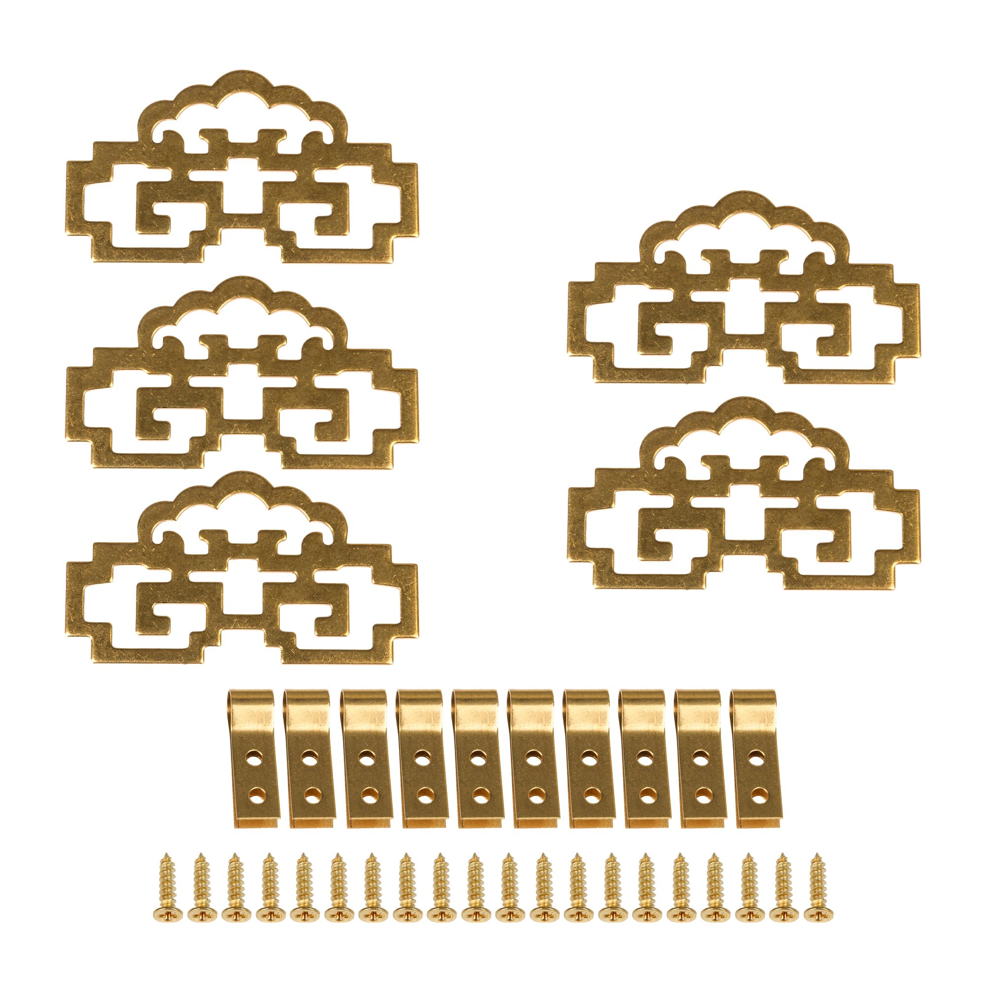 8x4.6cm Chinese Style Classical Painting Picture Frame Hanger Hanging Hooks CYJ020 Antique Brass with Screws Pack of 5