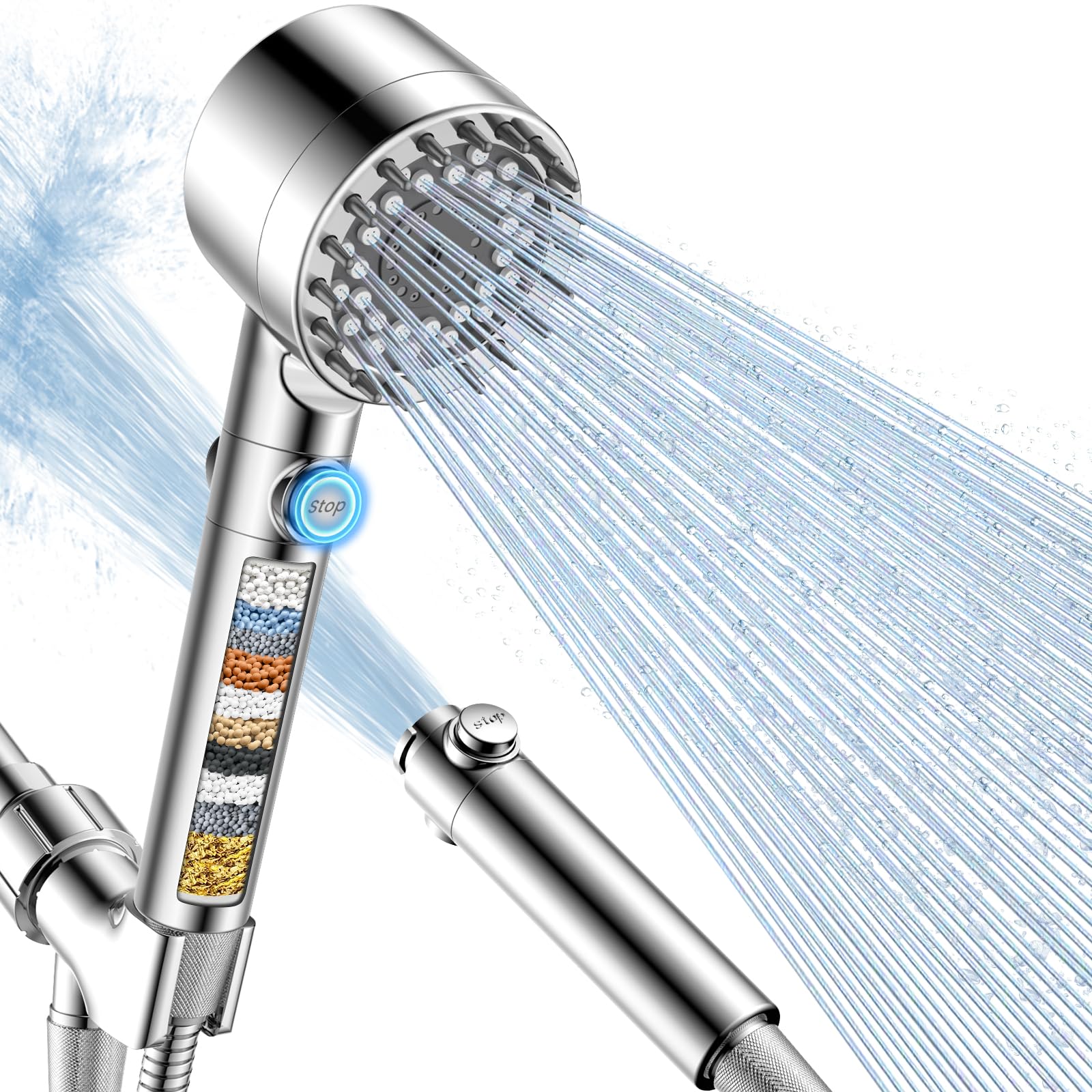 FEELSO Filtered Shower Head with Handheld, High Pressure 4 Spray Showerhead with Filters & Upgraded Anti-clog Nozzles for Hard Water -Remove Chlorine, Reduce Dry Itchy Skin -ON/OFF Switch Image