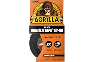 Gorilla Tape To-Go, Double Thick Adhesive, Weather Resistant Shell, Reinforced Backing, Travel Size Roll, Black, 1in x 30ft (