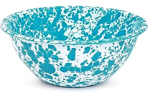 Crow Canyon Home Enamelware Serving Bowl, 1.5 quart, Turquoise/White Splatter (Single)