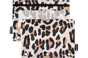 PJGINUIUA 3 Ring Binder Pencil Pouch 2 Pack Leopard Print Pencil Case Pencil Bags with Zipper, Clear PVC Binder Pockets for Office Daily Supplies
