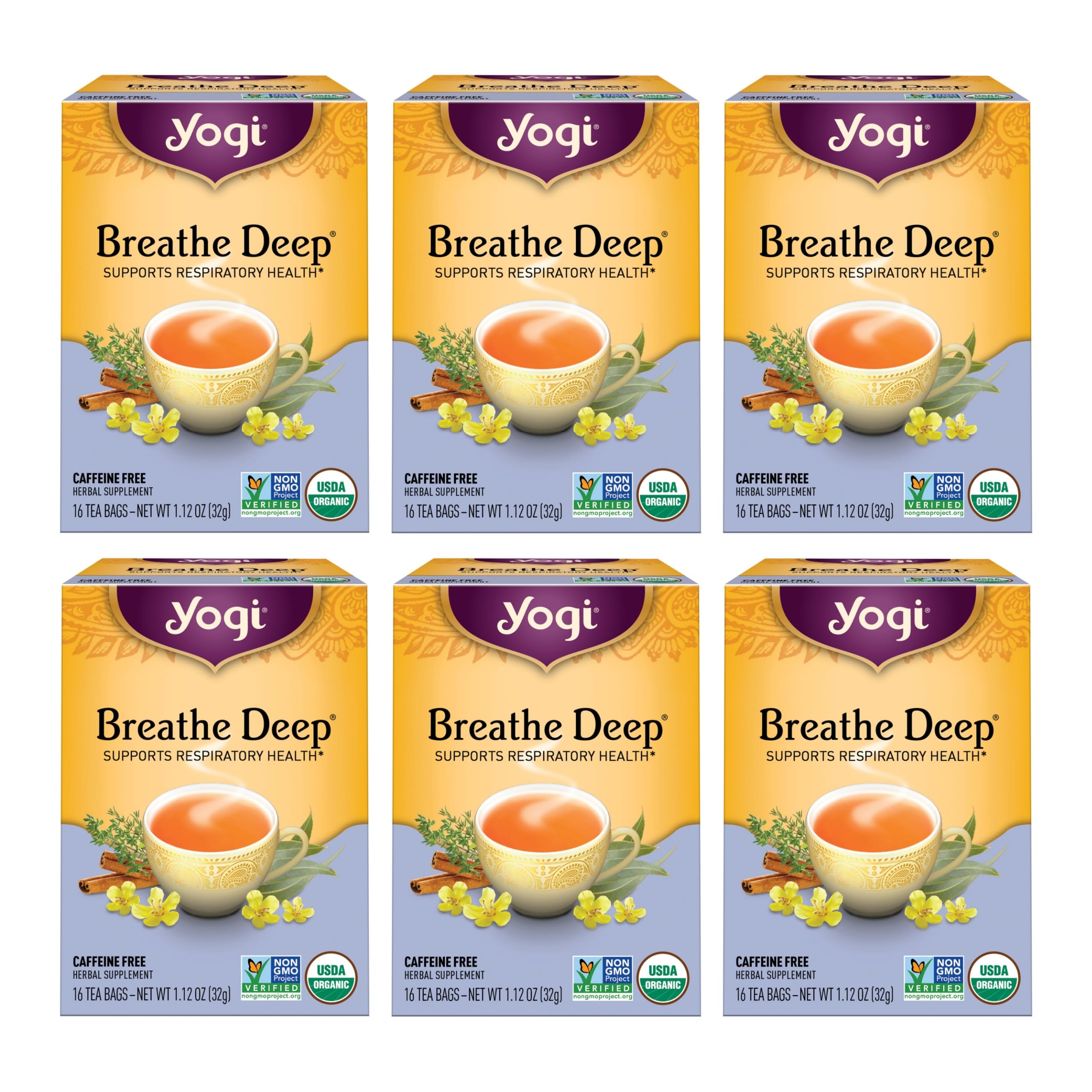 Yogi Tea Breathe Deep Tea - 16 Tea Bags per Pack (6 Packs) - Organic Respiratory Tea - Supports Respiratory Health - Includes Licorice Root, Eucalyptus Leaf, Ginger Root & Cinnamon Bark