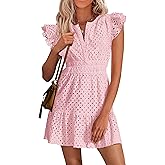 PRETTYGARDEN Women's 2026 Summer Sundresses Eyelet Cap Sleeve V Neck Short Boho Wedding Guest Dress Beach Vacation Clothes