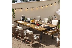 HAUOMS Dining Table for 6-8 People, Wood Industrial Style Kitchen Table with 2 Drawers & Metal Storage Rack, Rectangular Dining Room Tables for Dining Table Living Room Table, Rustic Brown and Black