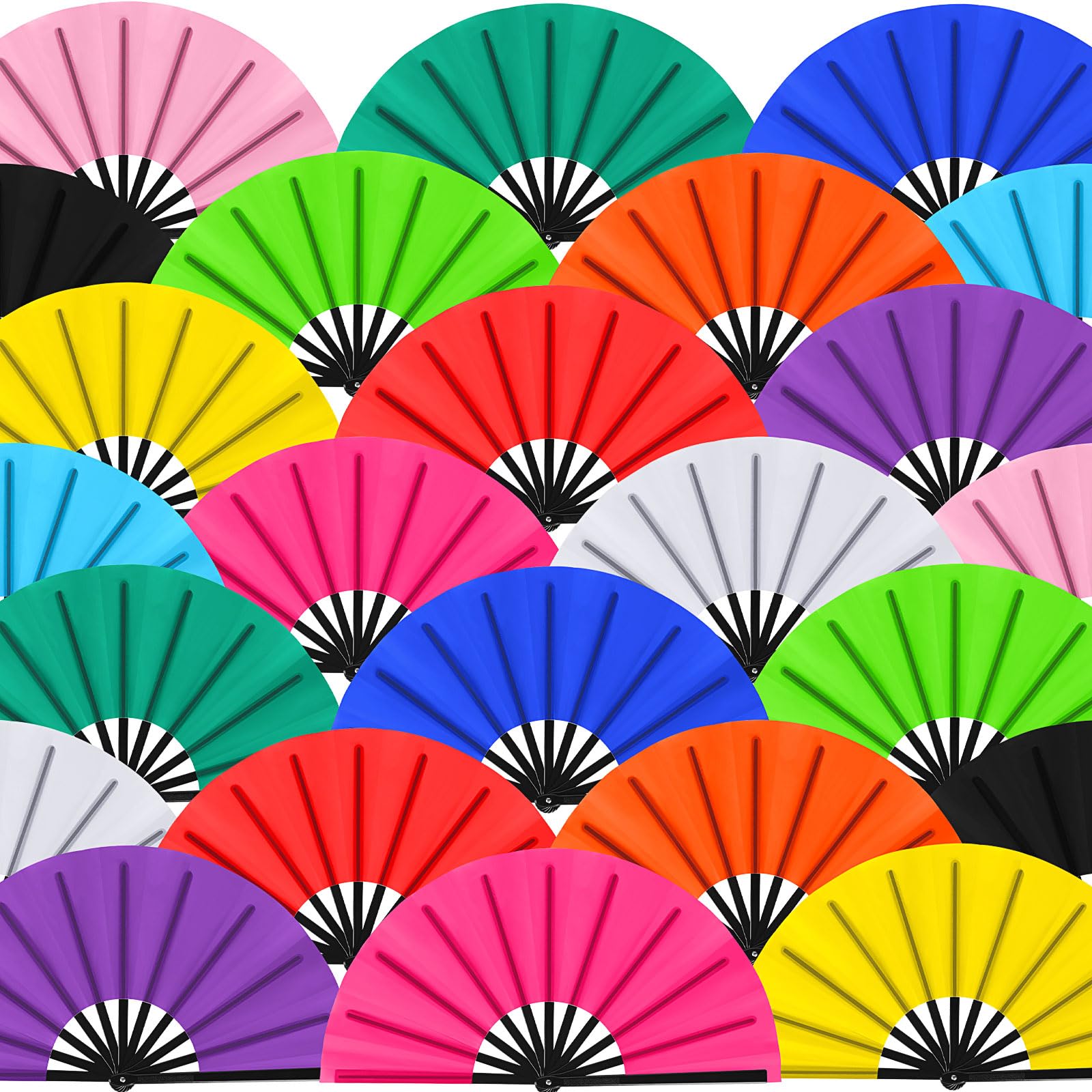 Photo 1 of Blulu 24 Pcs Large Folding Fans for Line Dancing 13 Inch Boots on the Ground Fans for Line Dancing for Women Men Big Silk Clack Popping Make Loud Sounds for Edm Music Party Decorations (Classic Color)