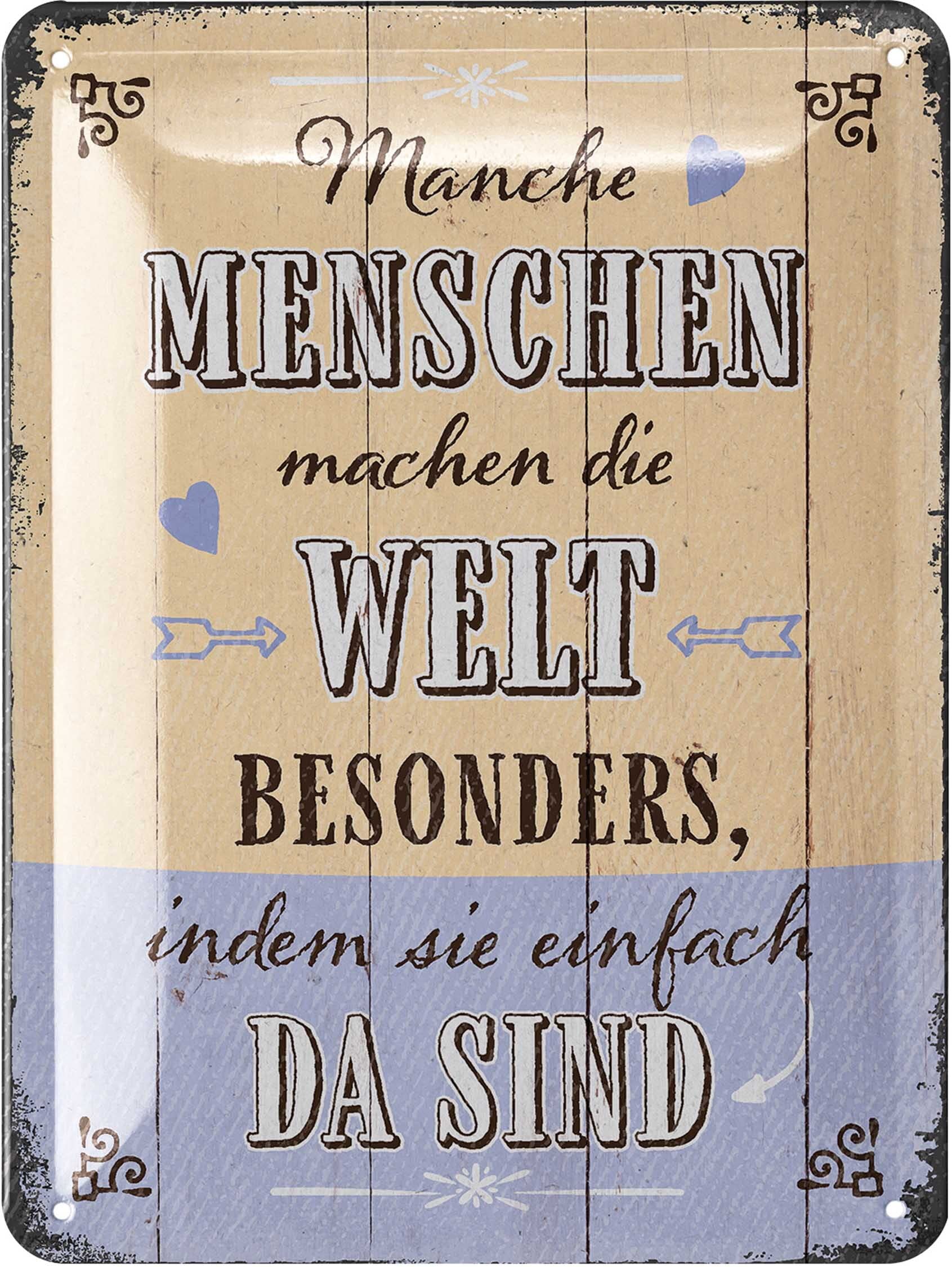 LANOLU Retro Tin Sign with "Meine Menschen" [German Language] Funny Sayings Sign Friendship, Shabby Chic Decoration, Gifts for Best Friends, Retro Farmhouse Decoration, Vintage Metal Signs 15 x 20 cm