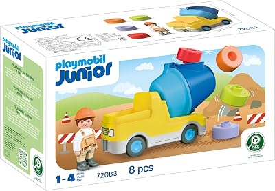 | JUNIOR | Betoniera | Veicolo da cantiere colorato con tamburo rimovibile e mattoncini a incastro | Per bambini da 1 anni | 72083