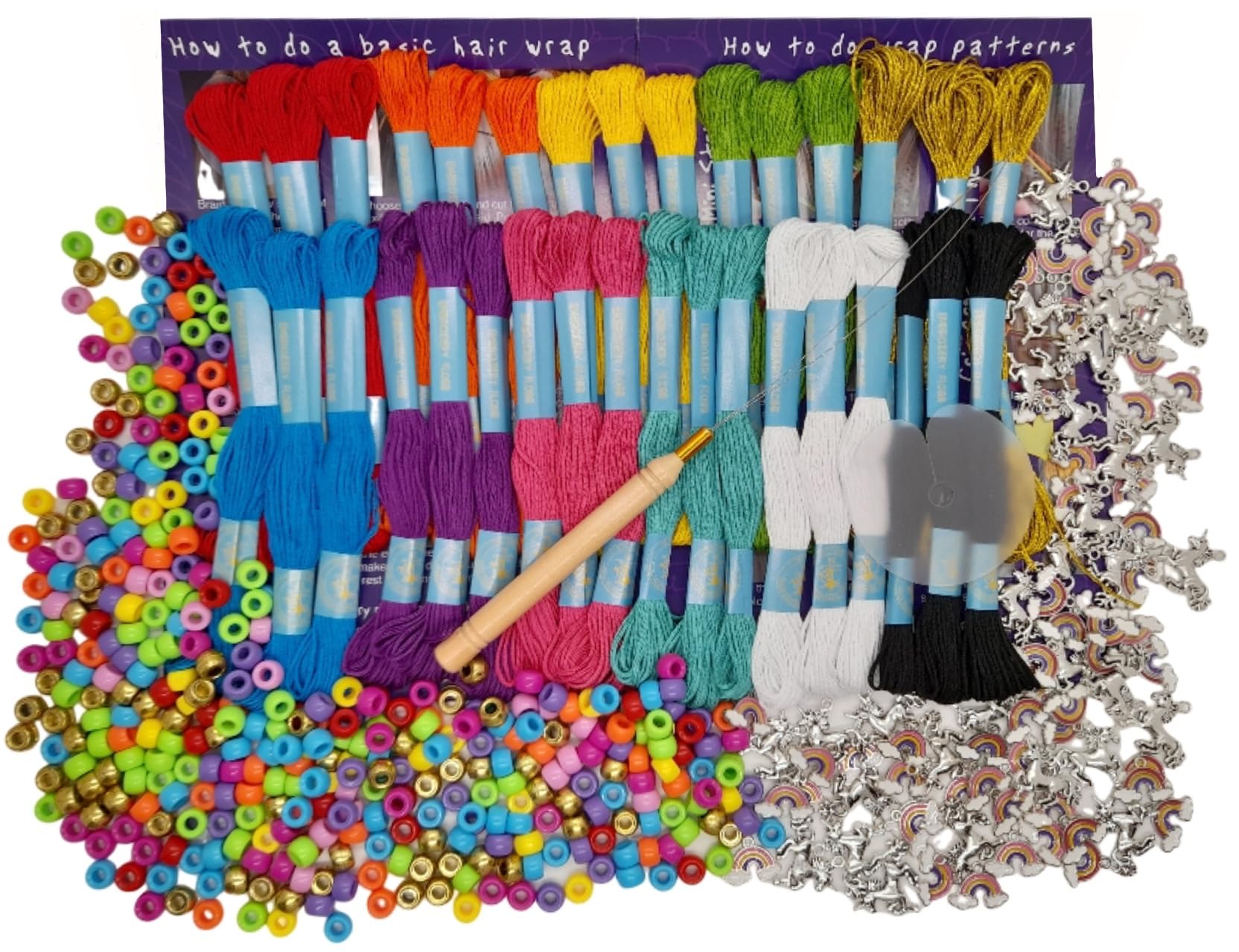 Unicorn Rainbows 30 hair wraps kit, girls’ hair accessories and styling, hair wrapping kit, hair styling gifts for girls, festival and party hair. Hair wrapping made easy