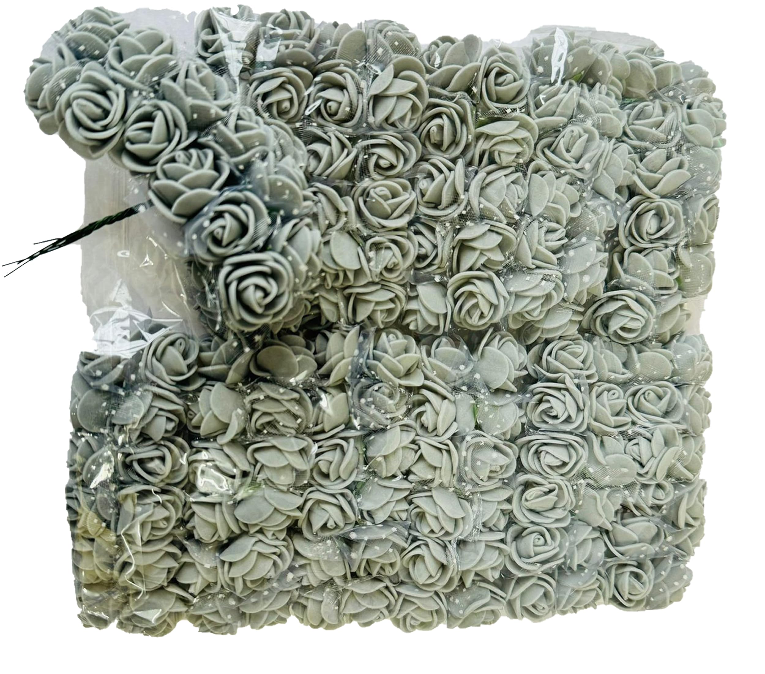 creative balloons Silver Foam Roses with Stem Lace Edge 144 Pcs Fake Flowers Artificial Roses for Decoration DIY Crafts Rose Bouquet Flower Buds Wedding Party Foam Rose Garland Pack of 1