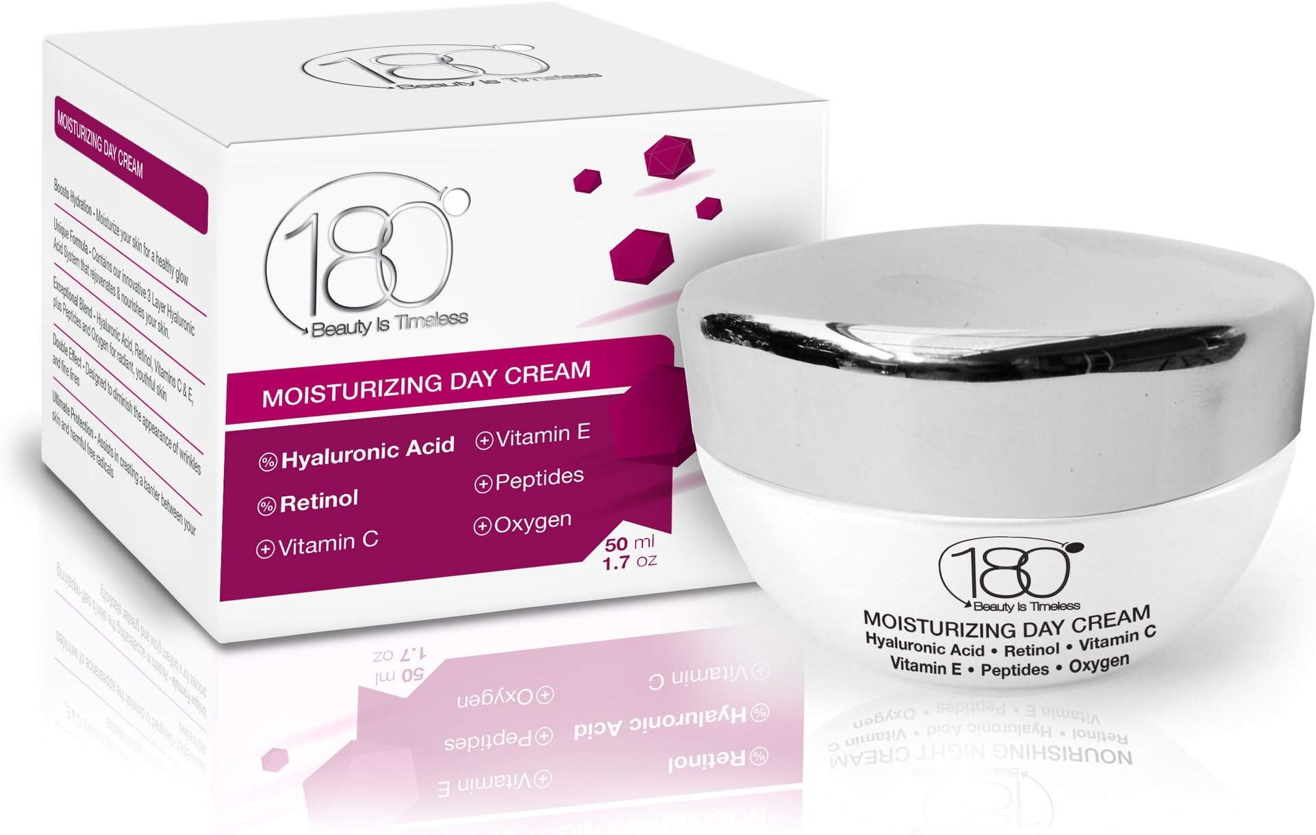 180 Cosmetics Day Cream - Remove Wrinkles and Keep Your Skin Hydrated - Moisturizing Cream with Hyaluronic Acid Retinol Vitamin C + E - Anti Aging Face Cream - Dry Skin