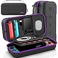 Switch OLED Carrying Case Compatible with Nintendo Switch/OLED Model, Portable Switch Travel Carry Case Fit for Joy-Con and Adapter, Hard Shell Protective Switch Pouch Case with 20 Games, Purple