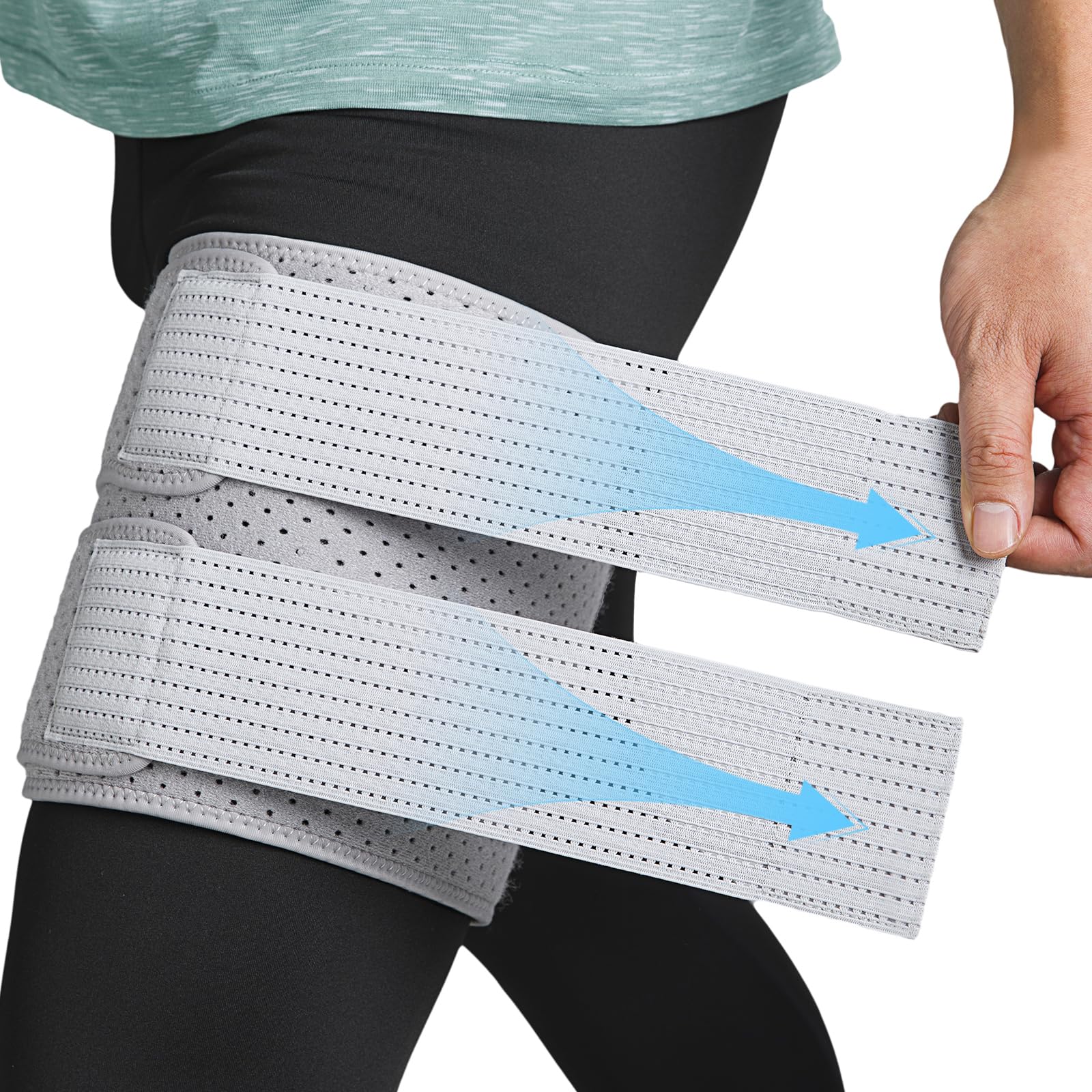 Photo 1 of Hamstring & Thigh Compression Sleeve for Women Men,Thigh Wrap Compression for Pulled Groin,Hamstring,Quad,Hamstring Wrap with Adjustable Straps,Upper Leg Brace for Hamstring Injury,Groin wrap