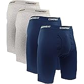 Comfneat Men's 9" Long Leg Cotton Boxer Briefs Stretchy Comfy Underwear 4-Pack