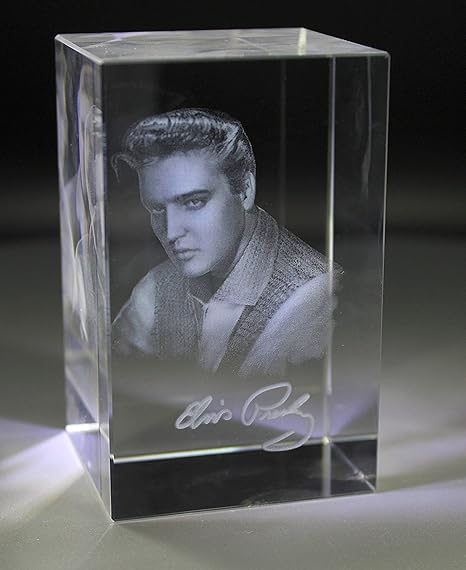 VIP-LASER – Figura de Cristal (tamaño XL Quader 3D Autógrafo Elvis Presley – Una Necesidad para Cualquier Fan Elvis.